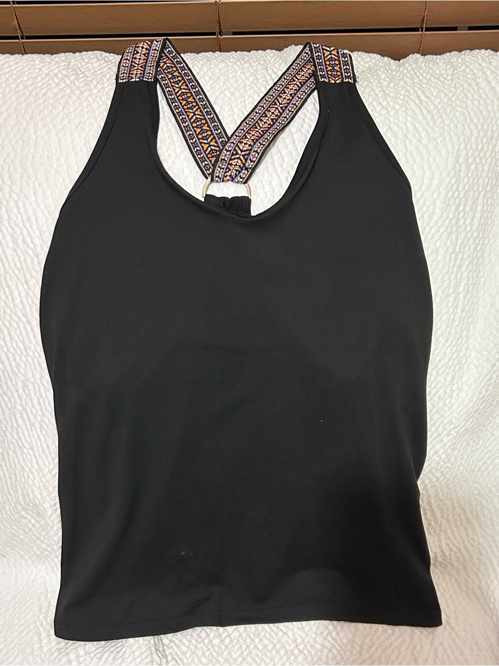 Black Tank Top with Patterned Crossback Straps